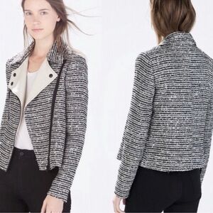 Zara Tweed Biker Jacket Size Medium